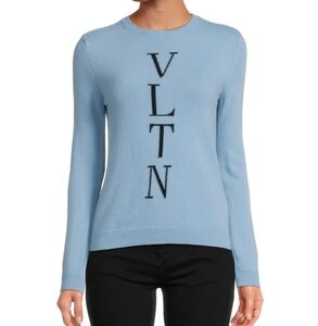 VALENTINO (42) US Size 6 Blue Black  Logo Crewneck Wool Sweater MSRP $1355.00